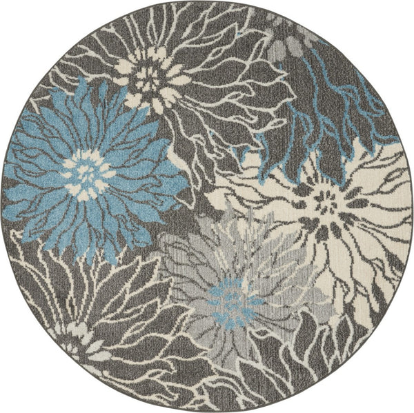 HomeRoots 5' Blue and Gray Floral Area Rug - Timeless Elegance for Living Rooms, Bedrooms, or Dining Areas 5' Round Round 385415