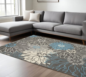 HomeRoots 5' Blue and Gray Floral Area Rug - Timeless Elegance for Living Rooms, Bedrooms, or Dining Areas 7' X 10' Rectangle 385416