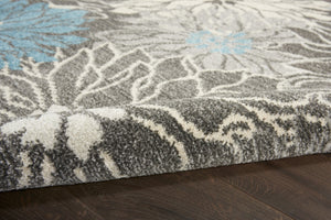HomeRoots 5' Blue and Gray Floral Area Rug - Timeless Elegance for Living Rooms, Bedrooms, or Dining Areas 8' X 10' Rectangle 385417