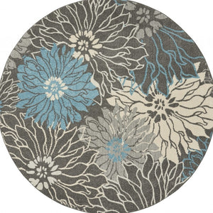 HomeRoots 5' Blue and Gray Floral Area Rug - Timeless Elegance for Living Rooms, Bedrooms, or Dining Areas 8' Round Round 385418