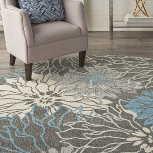 HomeRoots 5' Blue and Gray Floral Area Rug - Timeless Elegance for Living Rooms, Bedrooms, or Dining Areas 8' Round Round 385418