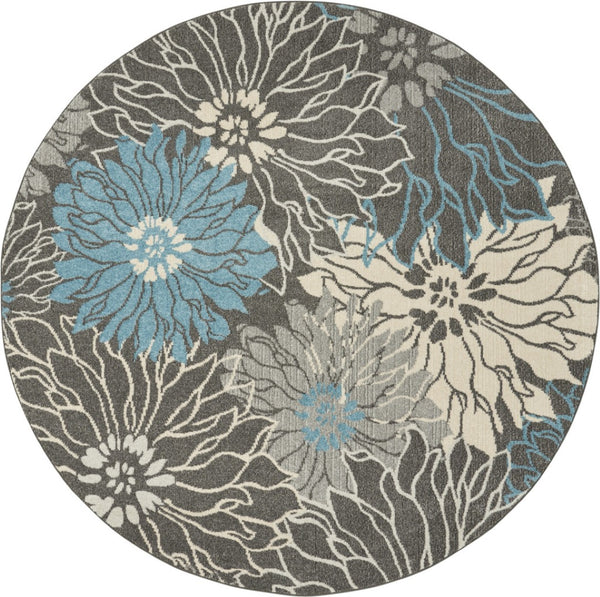 HomeRoots 5' Blue and Gray Floral Area Rug - Timeless Elegance for Living Rooms, Bedrooms, or Dining Areas 8' Round Round 385418