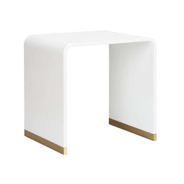 Chelsea House Waterfall End Table By Bill Cain — High-Gloss White Acrylic With Polished Brass Feet, Sculptural Accent 385425