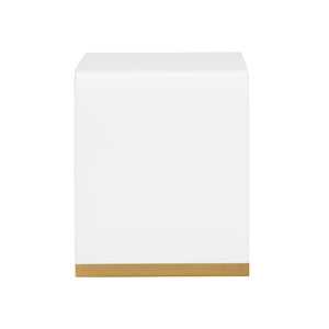 Chelsea House Waterfall End Table By Bill Cain — High-Gloss White Acrylic With Polished Brass Feet, Sculptural Accent 385425