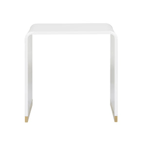 Chelsea House Waterfall End Table By Bill Cain — High-Gloss White Acrylic With Polished Brass Feet, Sculptural Accent 385425