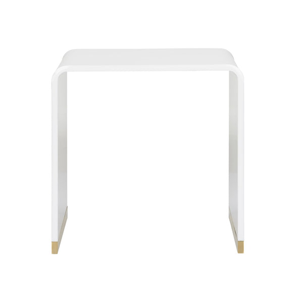 Chelsea House Waterfall End Table By Bill Cain — High-Gloss White Acrylic With Polished Brass Feet, Sculptural Accent 385425