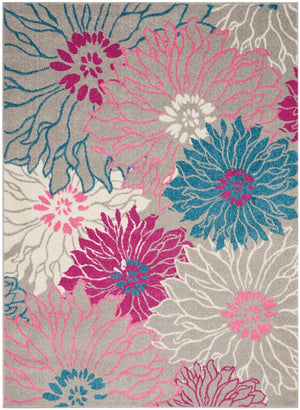 HomeRoots 5' Elevate Your Space with a Timeless Gray and Pink Floral Area Rug for Lasting Elegance and Style 5' x 7' 385425