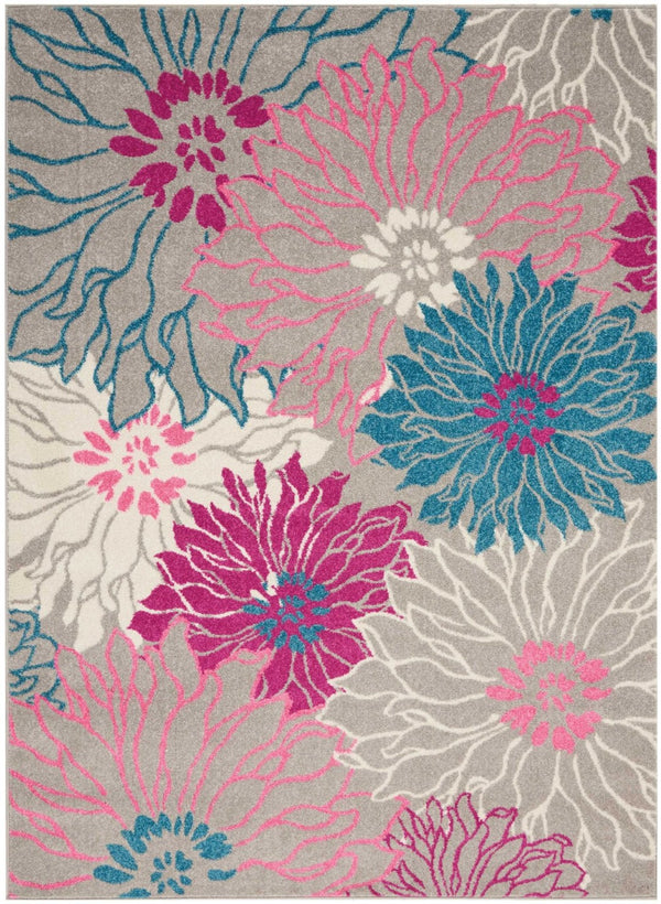 HomeRoots 5' Elevate Your Space with a Timeless Gray and Pink Floral Area Rug for Lasting Elegance and Style 5' x 7' 385425