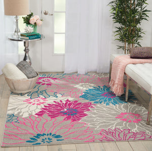 HomeRoots 5' Elevate Your Space with a Timeless Gray and Pink Floral Area Rug for Lasting Elegance and Style 5' x 7' 385425