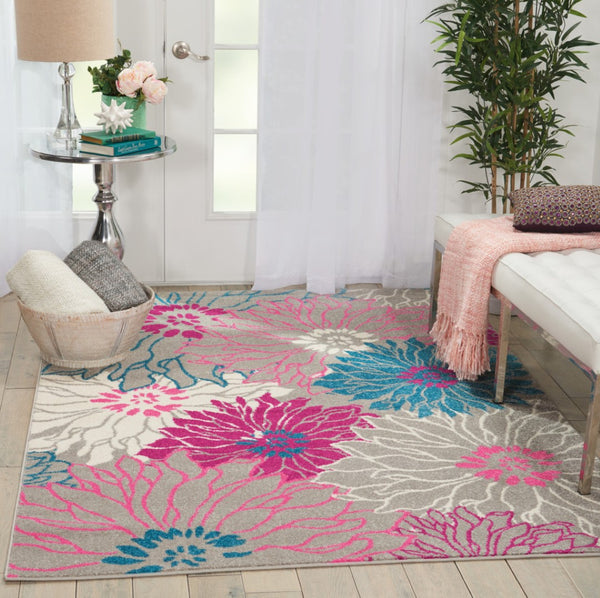HomeRoots 5' Elevate Your Space with a Timeless Gray and Pink Floral Area Rug for Lasting Elegance and Style 5' x 7' 385425