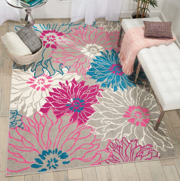 HomeRoots 5' Elevate Your Space with a Timeless Gray and Pink Floral Area Rug for Lasting Elegance and Style 5' x 7' 385425