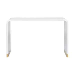 Chelsea House Waterfall Sculptural Console Table In High-Gloss White Acrylic With Polished Brass Feet By Bill Cain 385426