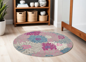 HomeRoots 5' Elevate Your Space with a Timeless Gray and Pink Floral Area Rug for Lasting Elegance and Style 5' Round 385426