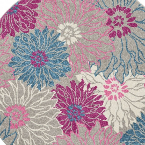 HomeRoots 5' Elevate Your Space with a Timeless Gray and Pink Floral Area Rug for Lasting Elegance and Style 5' Round 385426