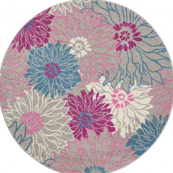 HomeRoots 5' Elevate Your Space with a Timeless Gray and Pink Floral Area Rug for Lasting Elegance and Style 5' Round 385426