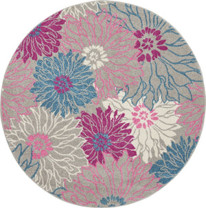 HomeRoots 5' Elevate Your Space with a Timeless Gray and Pink Floral Area Rug for Lasting Elegance and Style 5' Round 385426