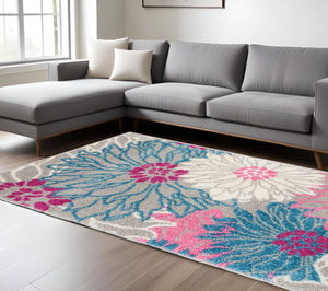 HomeRoots 5' Elevate Your Space with a Timeless Gray and Pink Floral Area Rug for Lasting Elegance and Style 7' x 10' 385427
