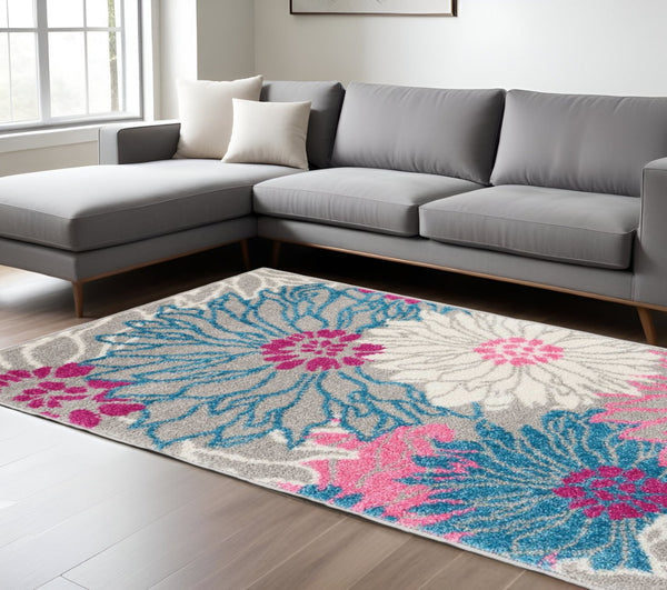 HomeRoots 5' Elevate Your Space with a Timeless Gray and Pink Floral Area Rug for Lasting Elegance and Style 8' x 10' 385428