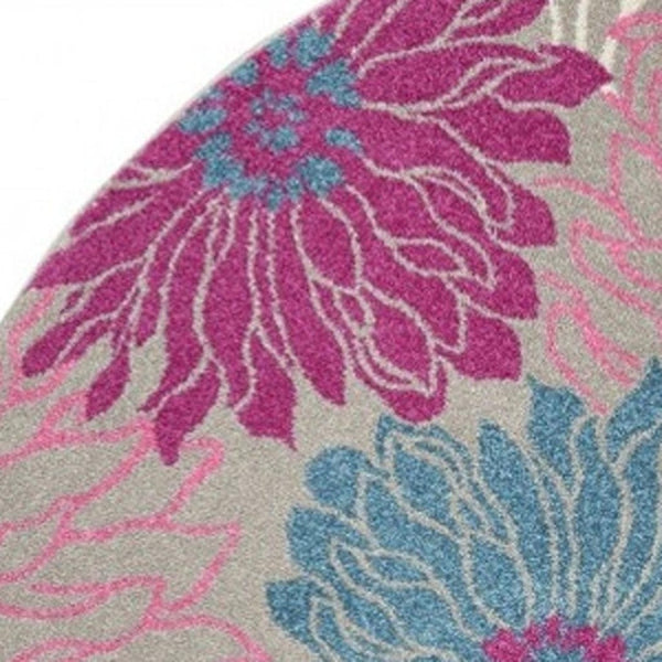 HomeRoots 5' Elevate Your Space with a Timeless Gray and Pink Floral Area Rug for Lasting Elegance and Style 8' Round 385429