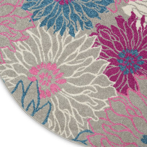 HomeRoots 5' Elevate Your Space with a Timeless Gray and Pink Floral Area Rug for Lasting Elegance and Style 8' Round 385429