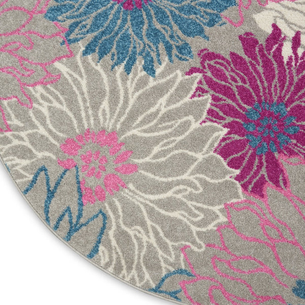 HomeRoots 5' Elevate Your Space with a Timeless Gray and Pink Floral Area Rug for Lasting Elegance and Style 8' Round 385429