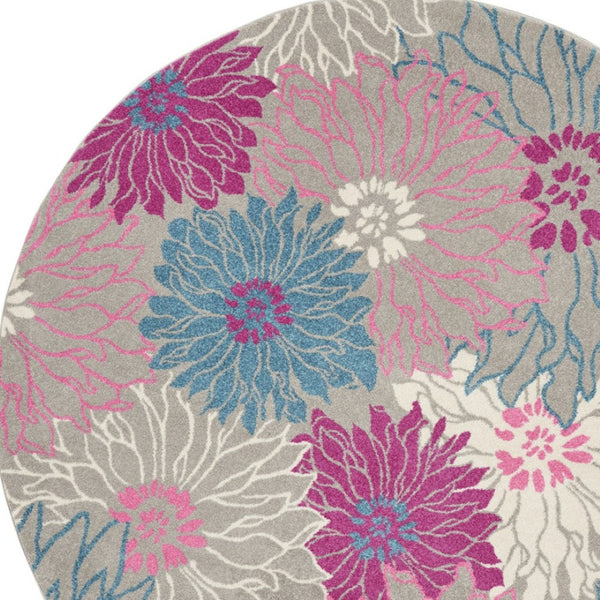 HomeRoots 5' Elevate Your Space with a Timeless Gray and Pink Floral Area Rug for Lasting Elegance and Style 8' Round 385429