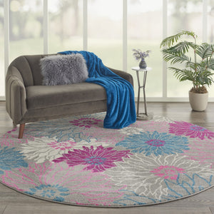 HomeRoots 5' Elevate Your Space with a Timeless Gray and Pink Floral Area Rug for Lasting Elegance and Style 8' Round 385429