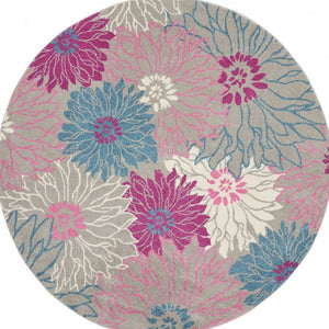 HomeRoots 5' Elevate Your Space with a Timeless Gray and Pink Floral Area Rug for Lasting Elegance and Style 8' Round 385429