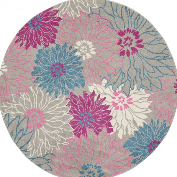 HomeRoots 5' Elevate Your Space with a Timeless Gray and Pink Floral Area Rug for Lasting Elegance and Style 8' Round 385429