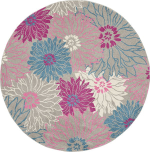 HomeRoots 5' Elevate Your Space with a Timeless Gray and Pink Floral Area Rug for Lasting Elegance and Style 8' Round 385429