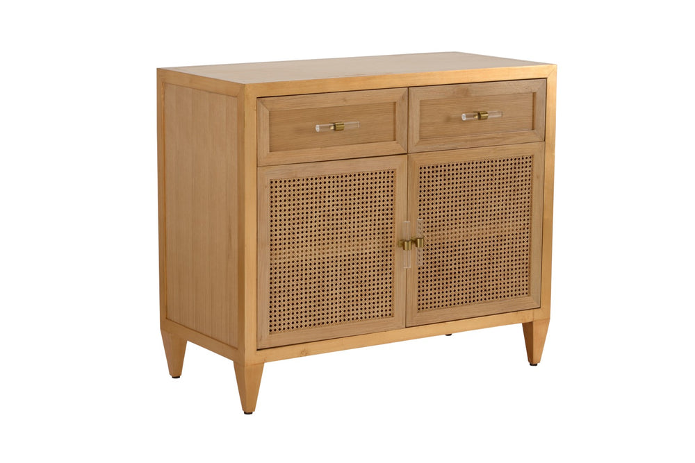 Chelsea House Petite Caned Buffet By Kristi Nelson — Natural Oak & Gold-Leaf Accents, Acrylic Brass Hardware, Chic Storage 385431