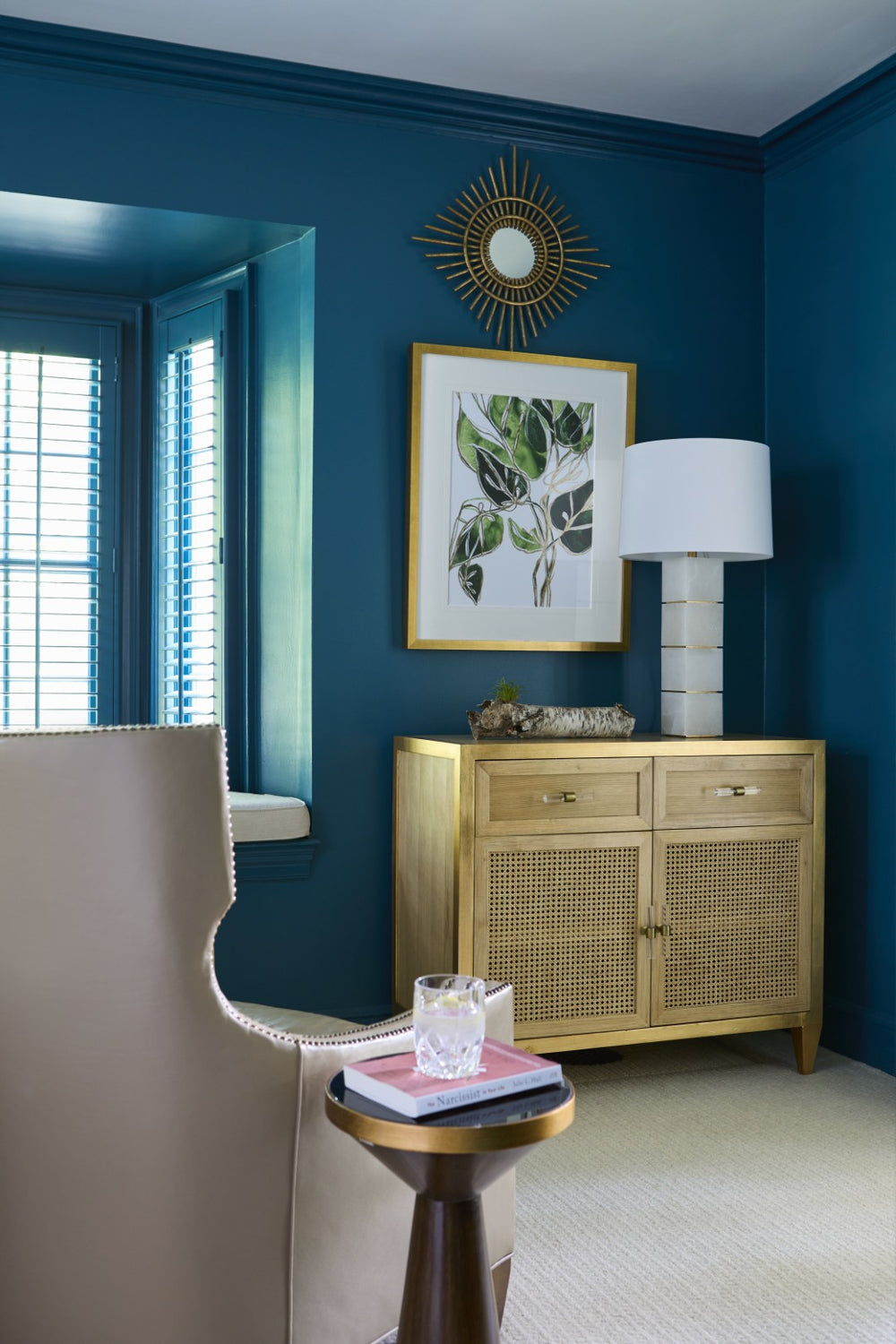 Chelsea House Petite Caned Buffet By Kristi Nelson — Natural Oak & Gold-Leaf Accents, Acrylic Brass Hardware, Chic Storage 385431