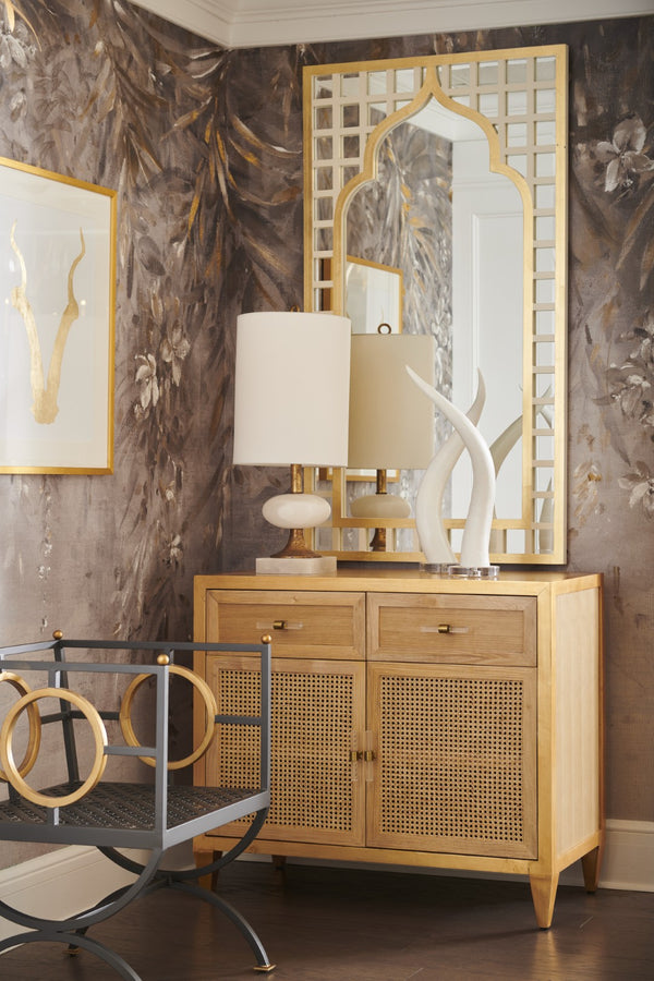 Chelsea House Petite Caned Buffet By Kristi Nelson — Natural Oak & Gold-Leaf Accents, Acrylic Brass Hardware, Chic Storage 385431