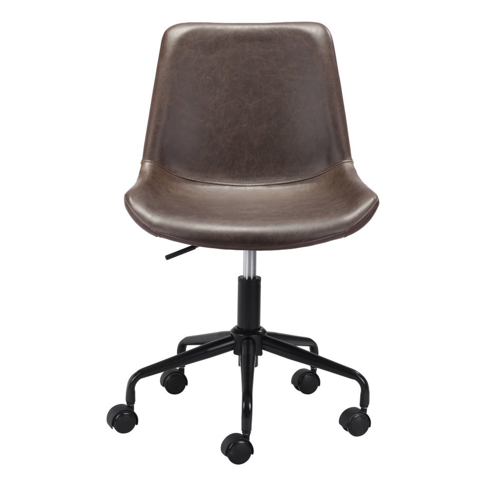 Homeroots Brown And Black Adjustable Swivel Faux Leather Rolling Office Chair  Steel 385443