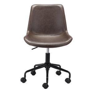 Homeroots Brown And Black Adjustable Swivel Faux Leather Rolling Office Chair  Steel 385443