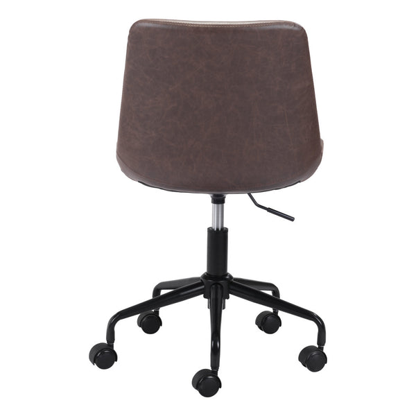 Homeroots Brown And Black Adjustable Swivel Faux Leather Rolling Office Chair  Steel 385443