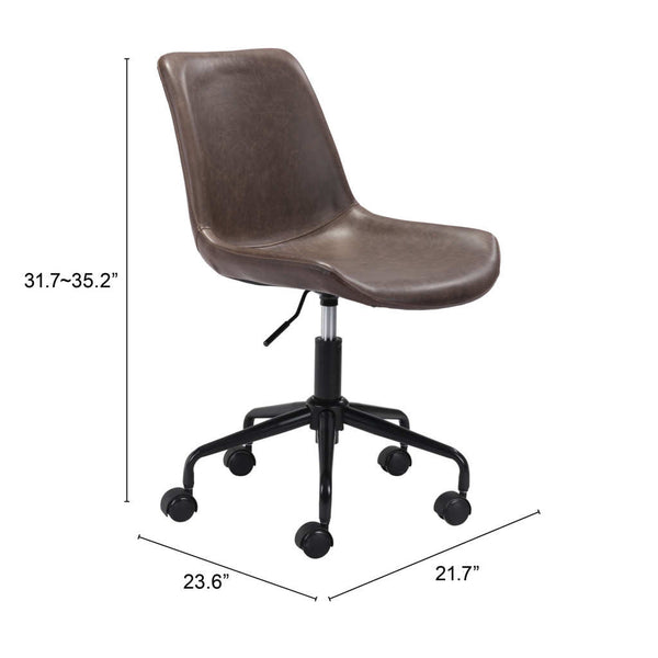 Homeroots Brown And Black Adjustable Swivel Faux Leather Rolling Office Chair  Steel 385443