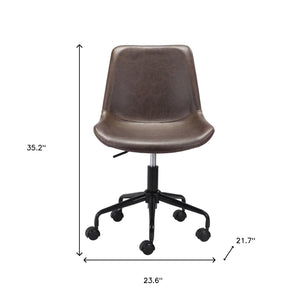 Homeroots Brown And Black Adjustable Swivel Faux Leather Rolling Office Chair  Steel 385443
