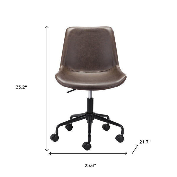 Homeroots Brown And Black Adjustable Swivel Faux Leather Rolling Office Chair  Steel 385443