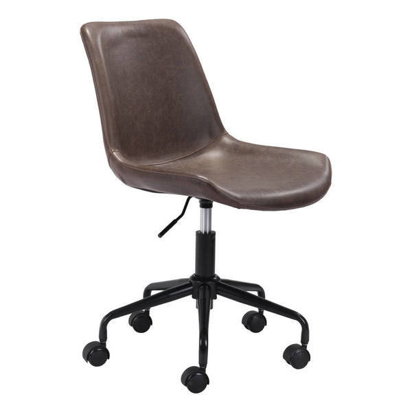Homeroots Brown And Black Adjustable Swivel Faux Leather Rolling Office Chair  Steel 385443