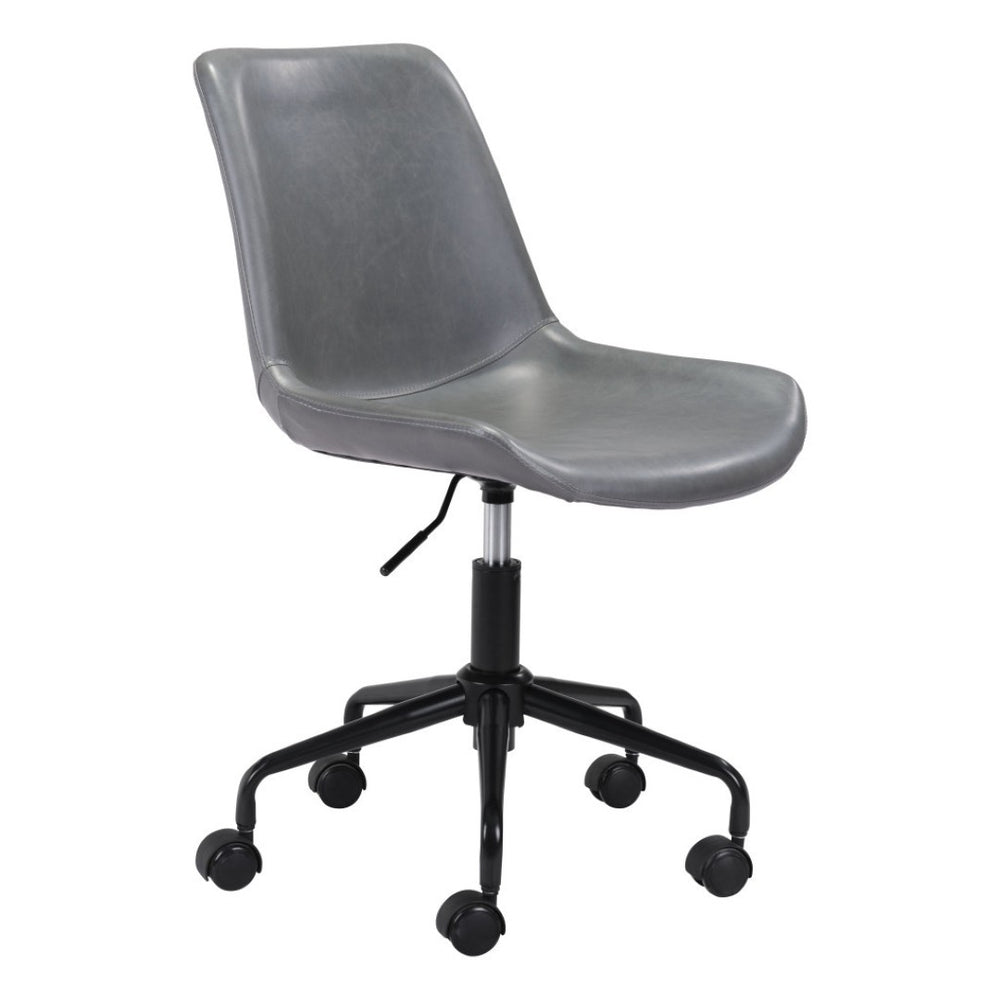 HomeRoots Gray Mid-Century Modern Adjustable Swivel Faux Leather Office Chair with Smooth Rolling Casters 385444