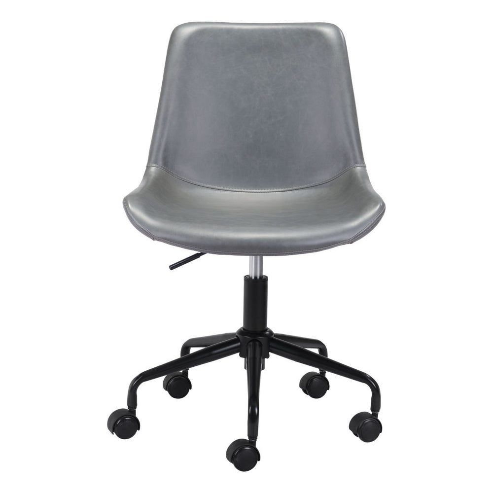 Homeroots Gray And Black Adjustable Swivel Faux Leather Rolling Office Chair  Steel 385444