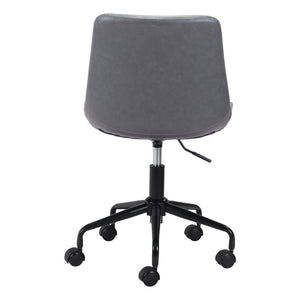 Homeroots Gray And Black Adjustable Swivel Faux Leather Rolling Office Chair  Steel 385444