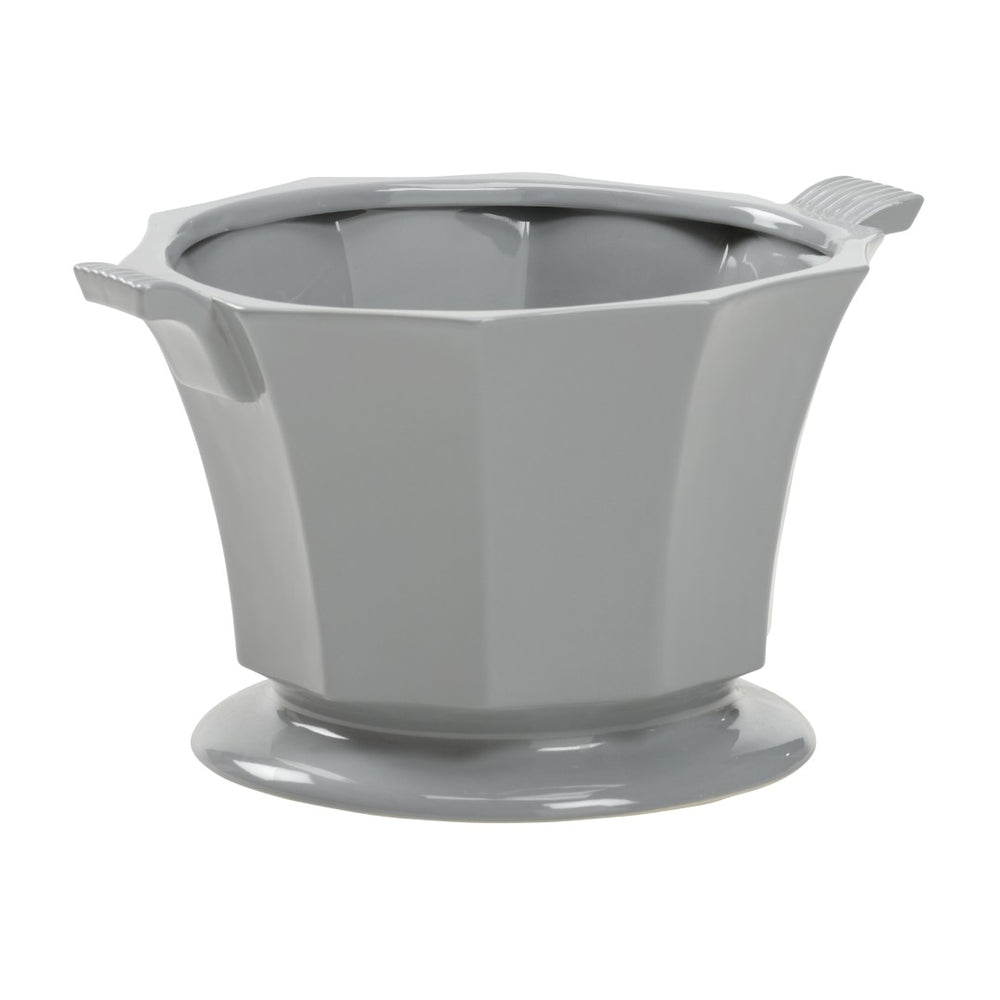 Chelsea House Baron Faceted Cachepot By Bill Cain — Gray Glazed Ceramic Pedestal Planter For Tables & Mantels 385445