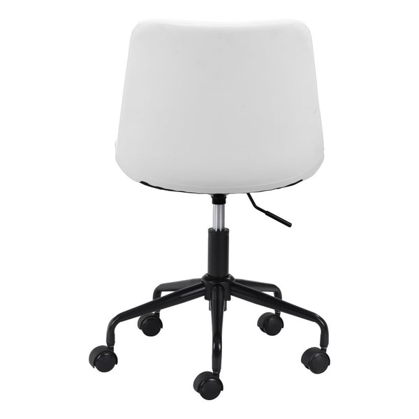 Homeroots White And Black Adjustable Swivel Faux Leather Rolling Office Chair  Steel 385445