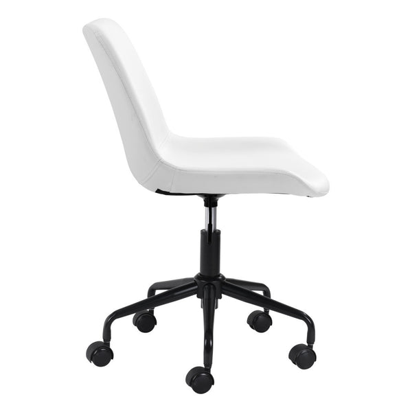 Homeroots White And Black Adjustable Swivel Faux Leather Rolling Office Chair  Steel 385445