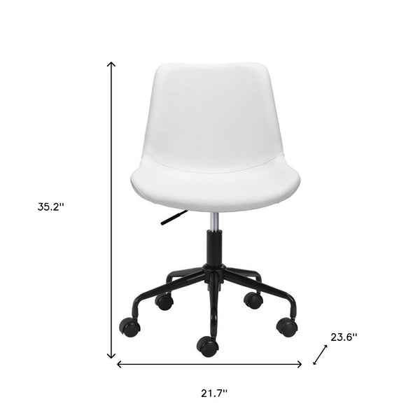 Homeroots White And Black Adjustable Swivel Faux Leather Rolling Office Chair  Steel 385445