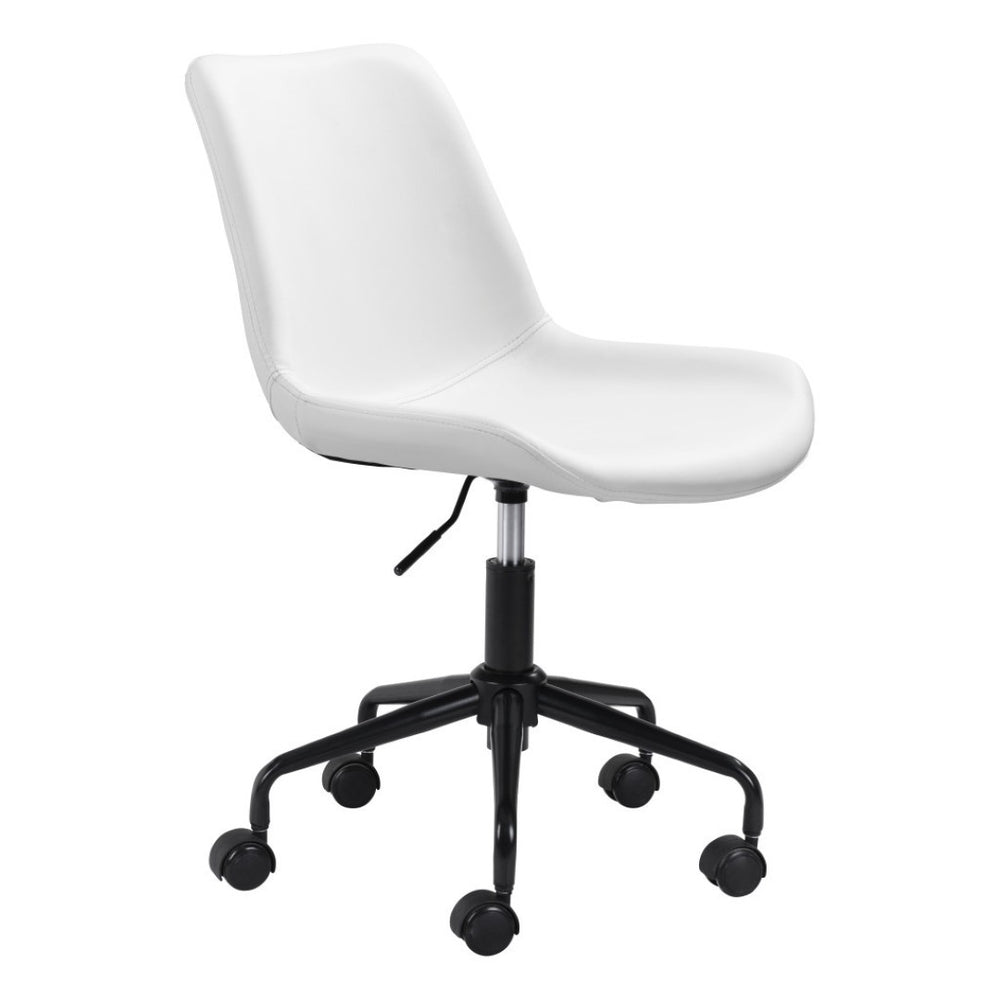 HomeRoots White Adjustable Swivel Faux Leather Office Chair – Stylish Ergonomic Design for Home & Workspaces 385445