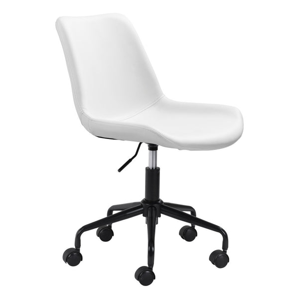 Homeroots White And Black Adjustable Swivel Faux Leather Rolling Office Chair  Steel 385445