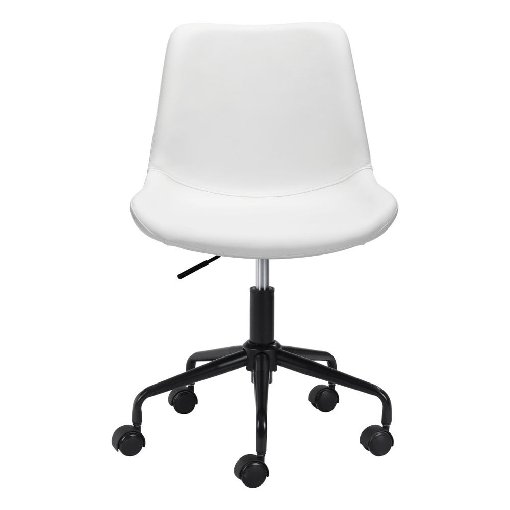Homeroots White And Black Adjustable Swivel Faux Leather Rolling Office Chair  Steel 385445